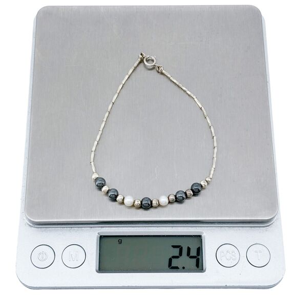 Vintage Sterling Silver 925 Pearl Bead Bracelet 7" - Picture 4 of 5